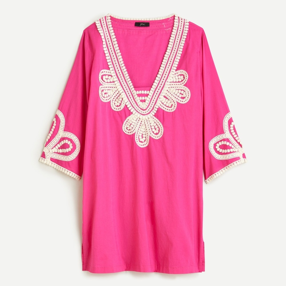 J. Crew Corded trim short tunic pink and white embroidered 100%‎ cotton large